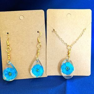 Blue Flower Necklace and Earring Set